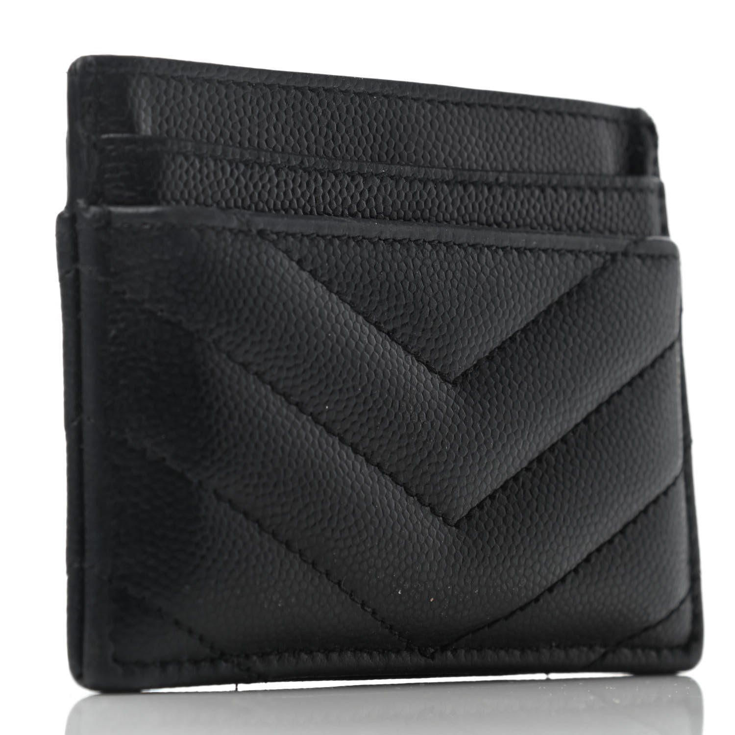 Saint Laurent Grain De Poudre Matelasse Chevron Monogram Credit Card Case Black 2 of 5