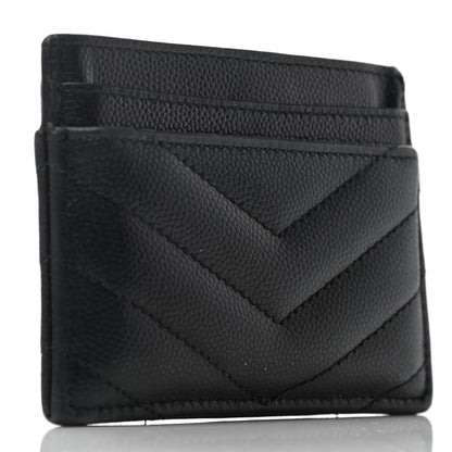 Saint Laurent Grain De Poudre Matelasse Chevron Monogram Credit Card Case Black 2 of 5