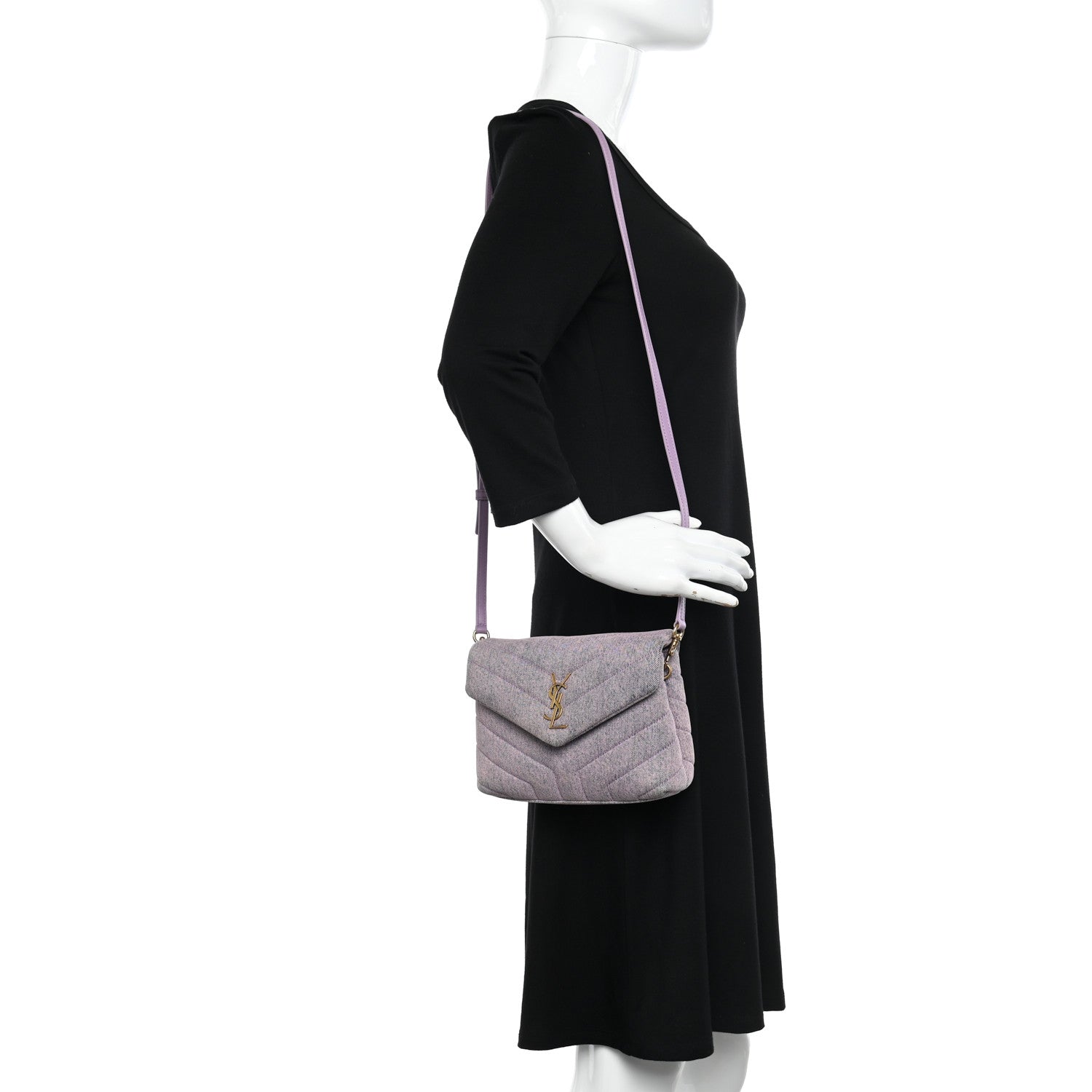 Saint Laurent Denim Y Quilted Monogram Toy Loulou Crossbody Bag Bleached Lilac 2 of 10