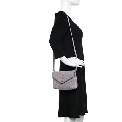 Saint Laurent Denim Y Quilted Monogram Toy Loulou Crossbody Bag Bleached Lilac 2 of 10