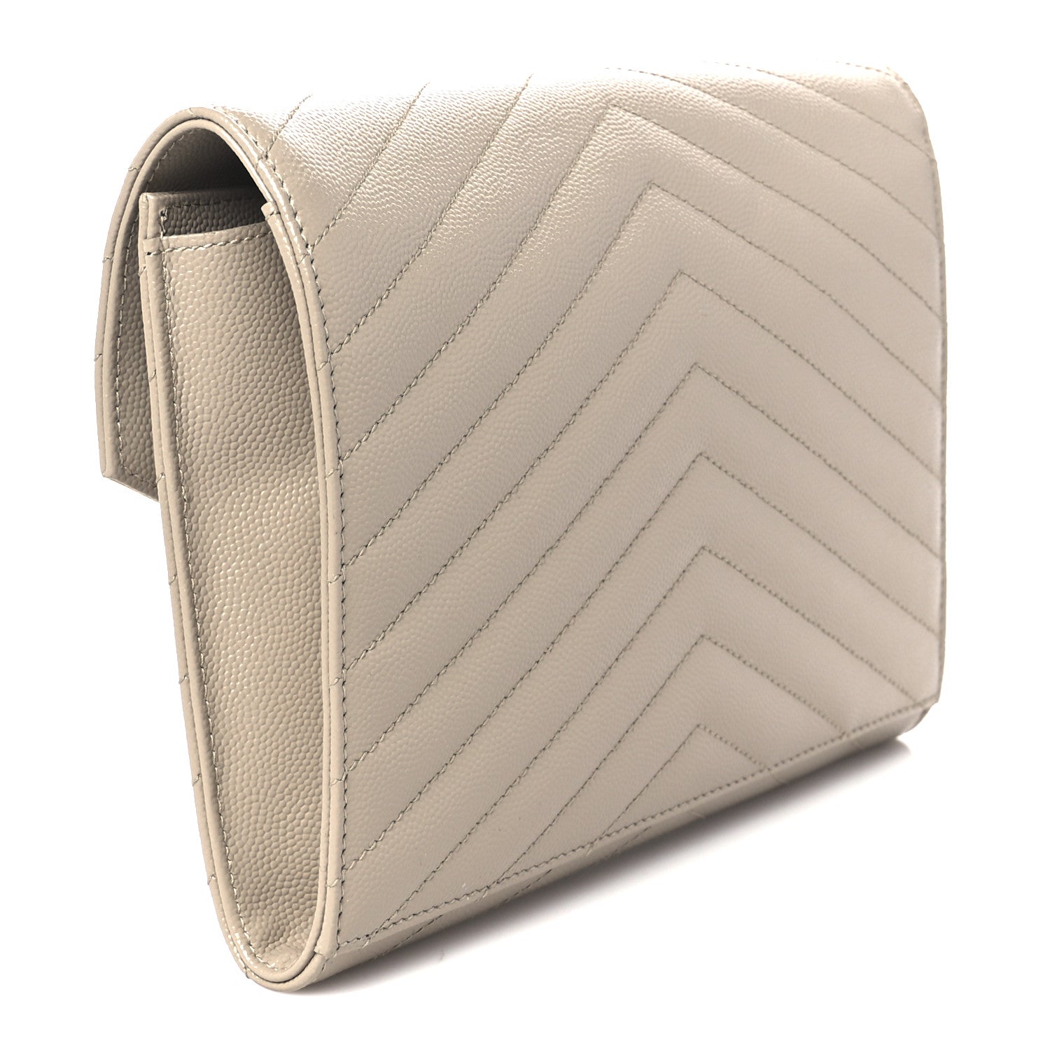 Saint Laurent Grain De Poudre Matelasse Chevron Monogram Envelope Clutch Dark Beige 3 of 10