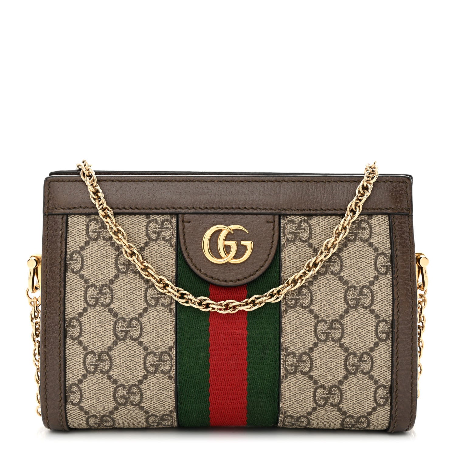 Gucci GG Supreme Monogram Textured Dollar Calfskin Web Mini Ophidia Chain Shoulder Bag Beige Ebony New Acero 1 of 11