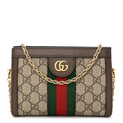 Gucci GG Supreme Monogram Textured Dollar Calfskin Web Mini Ophidia Chain Shoulder Bag Beige Ebony New Acero 1 of 11