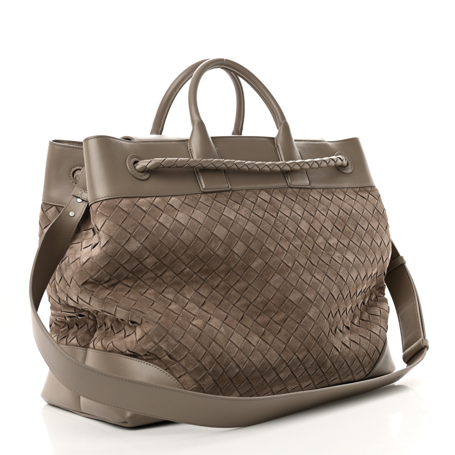 Bottega Veneta Suede Calfskin Intrecciato Andiamo Voyager Limestone 3 of 9