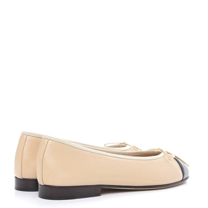 Chanel Lambskin CC Cap Toe Ballerina Flats 36.5 Beige Black 4 of 9