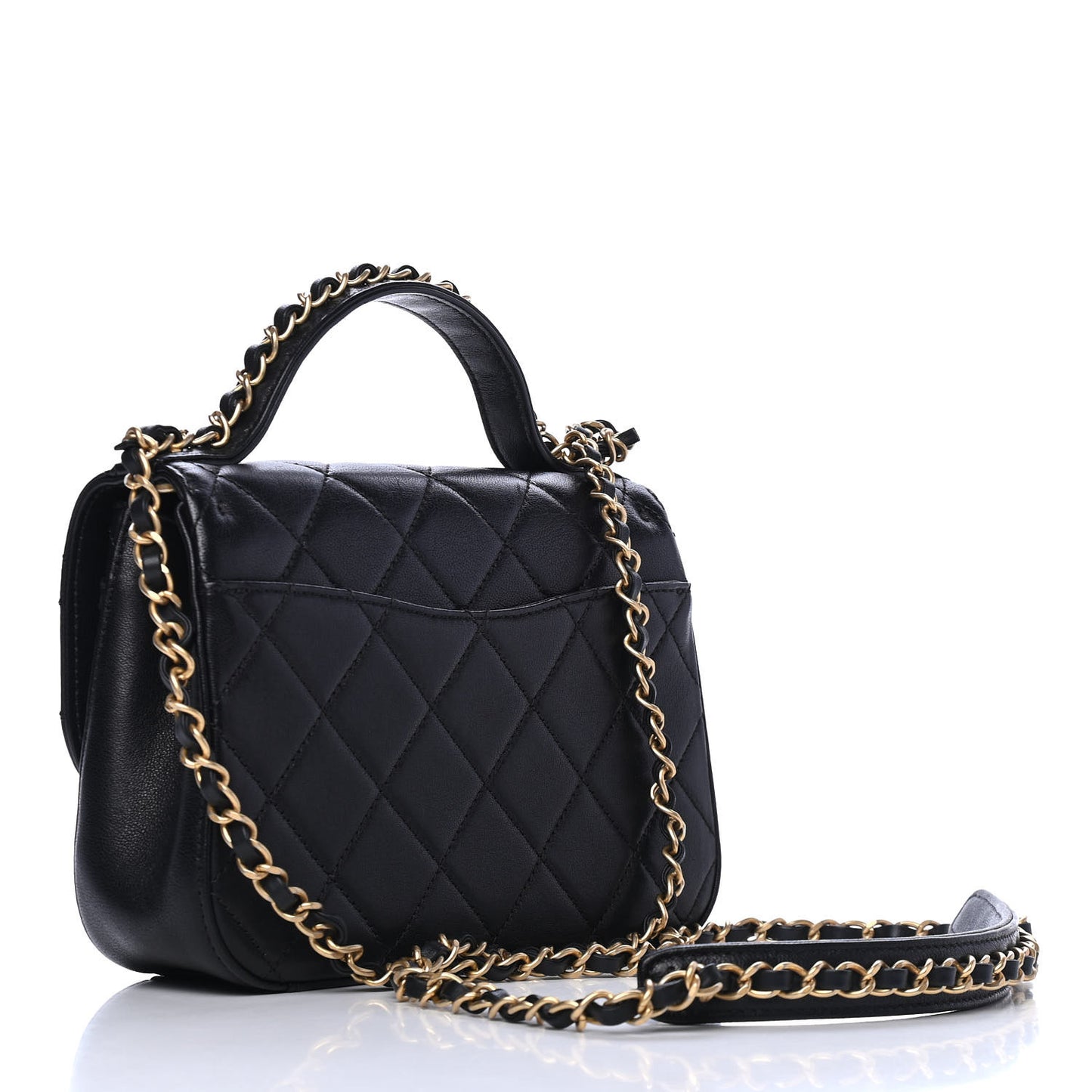 Lambskin Quilted Small Chain Infinity Top Handle Flap Black