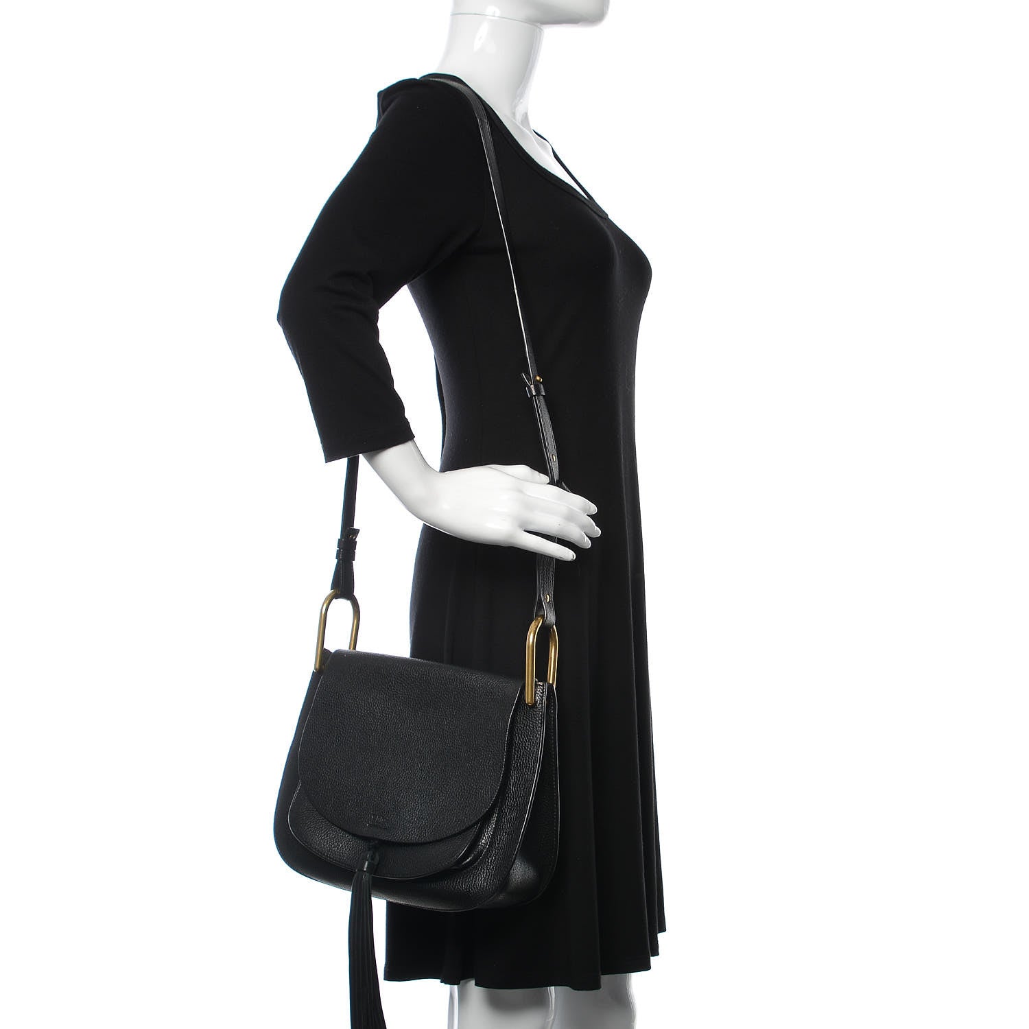 Chloe Grained Calfskin Medium Hudson Tassel Shoulder Bag Black 2 of 8