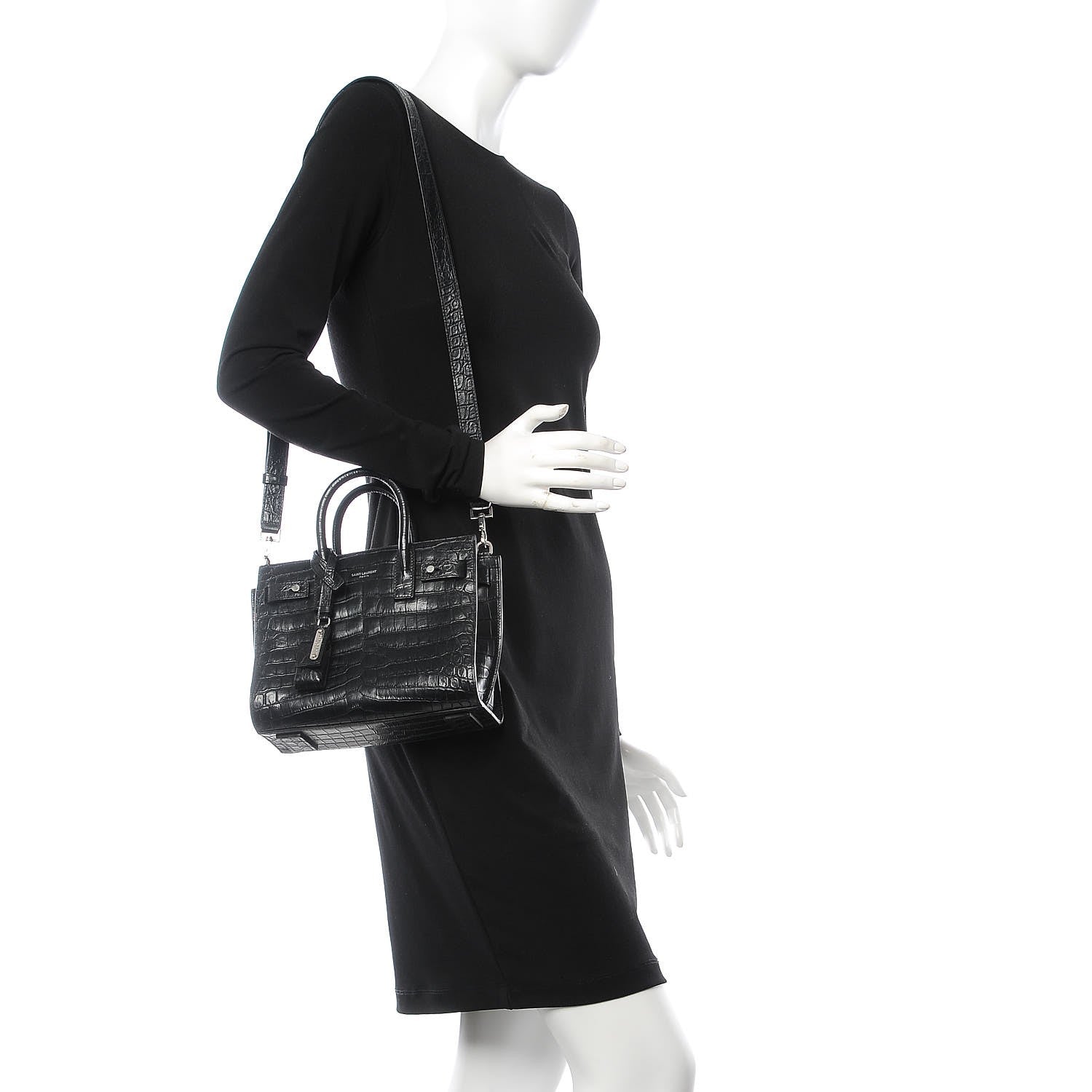 Saint Laurent Calfskin Crocodile Embossed Nano Sac De Jour Black 2 of 6