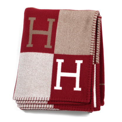 Hermes Wool Cashmere Avalon III Blanket Ecru Rouge H 1 of 3