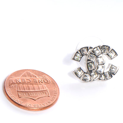 Chanel Crystal CC Pierced Earrings Silver 2 of 4