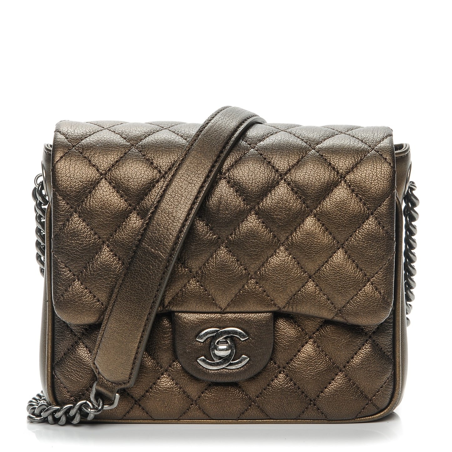 Metallic Goatskin Quilted Small Rock In Rome Flap Bronze