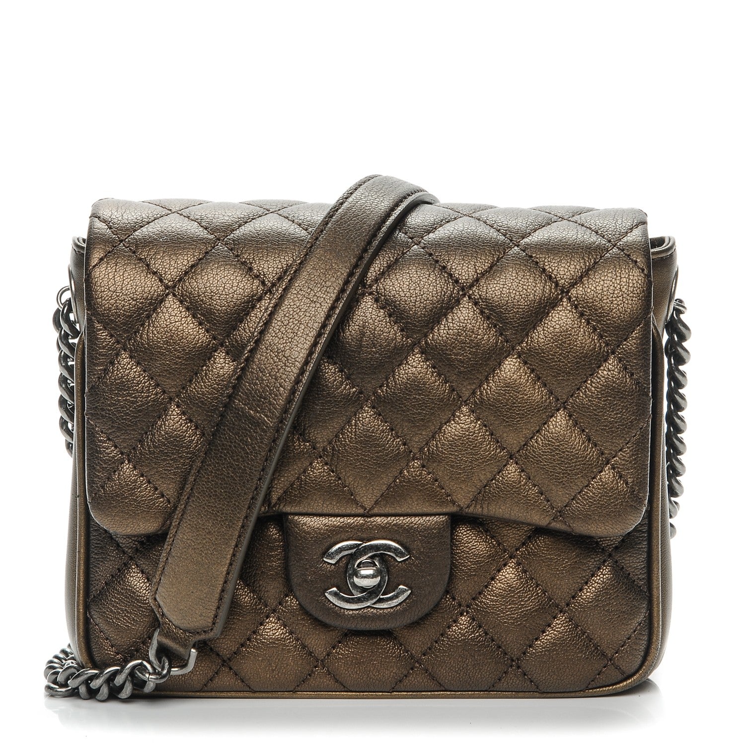 Chanel Metallic Goatskin Quilted Small Rock In Rome Flap Bronze 1 of 7