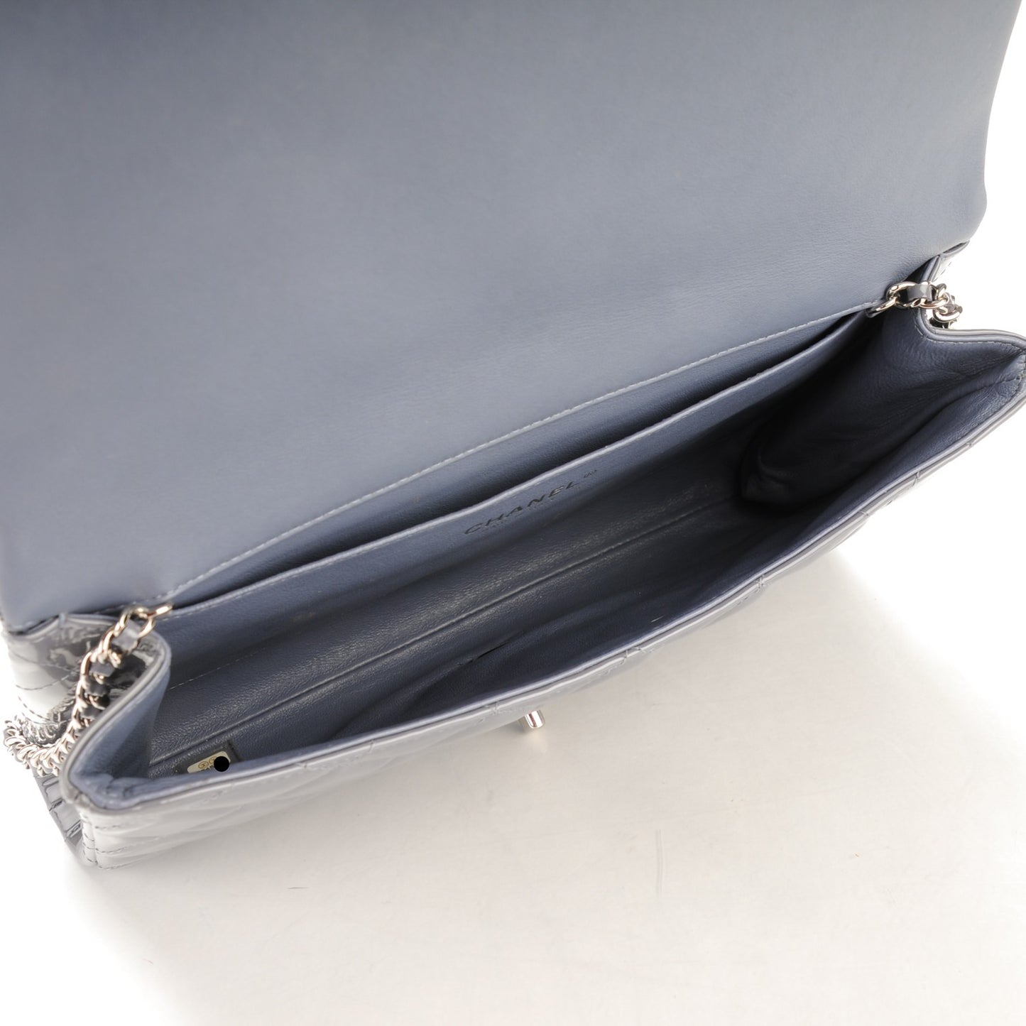 Patent Quilted Clutch with Chain Flap Lavender