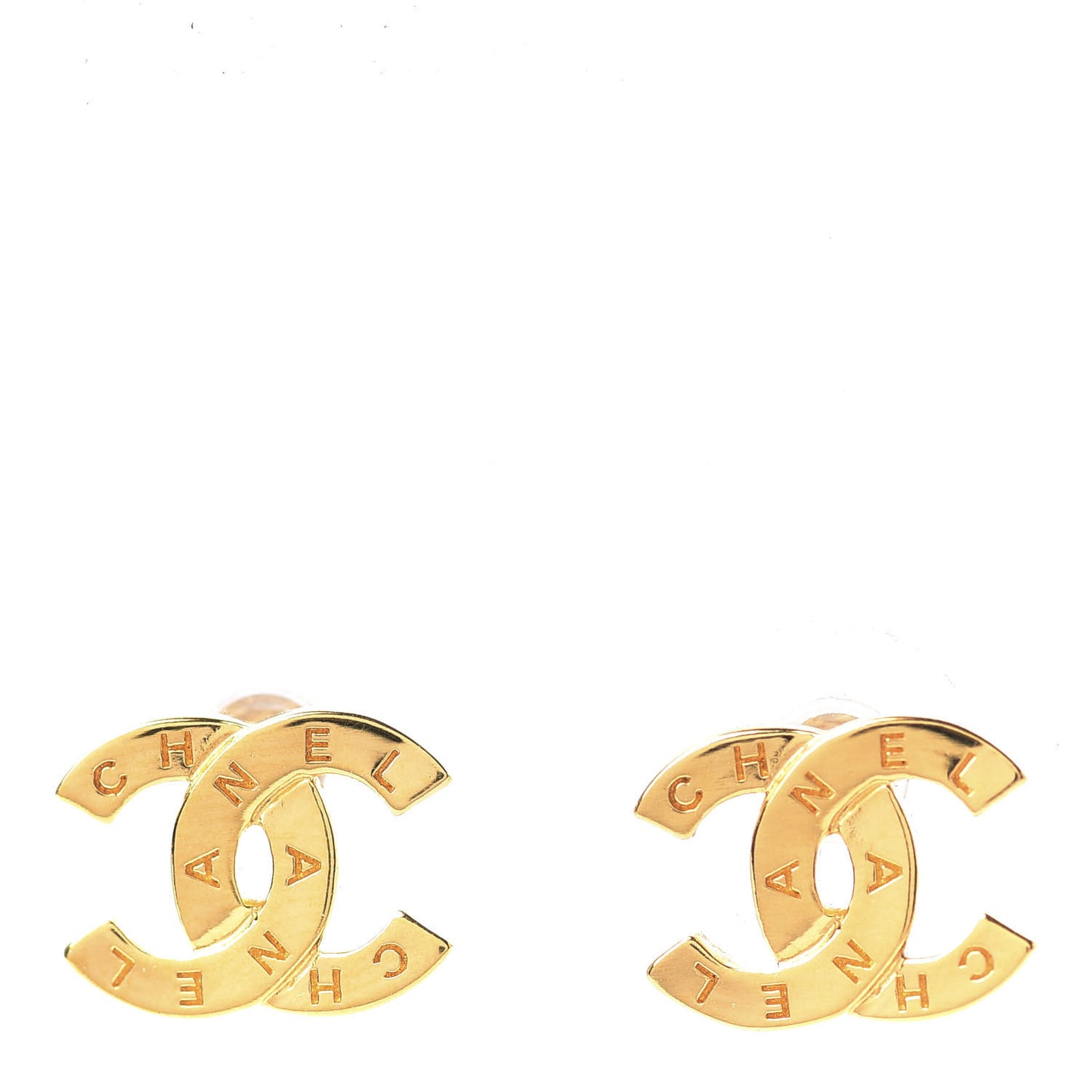 Metal CC Paris Button Stud Earrings Gold