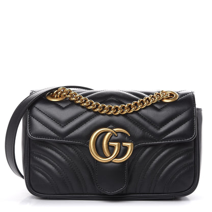 Gucci Calfskin Matelasse Mini GG Marmont Shoulder Bag Black 1 of 10