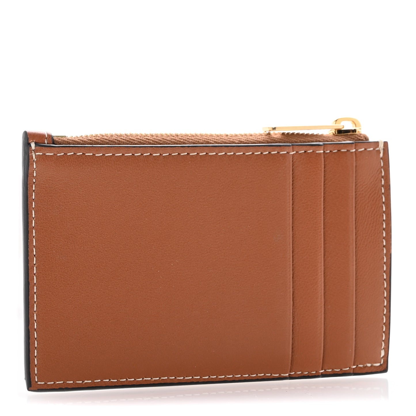 Triomphe Calfskin Zipped Card Holder Tan