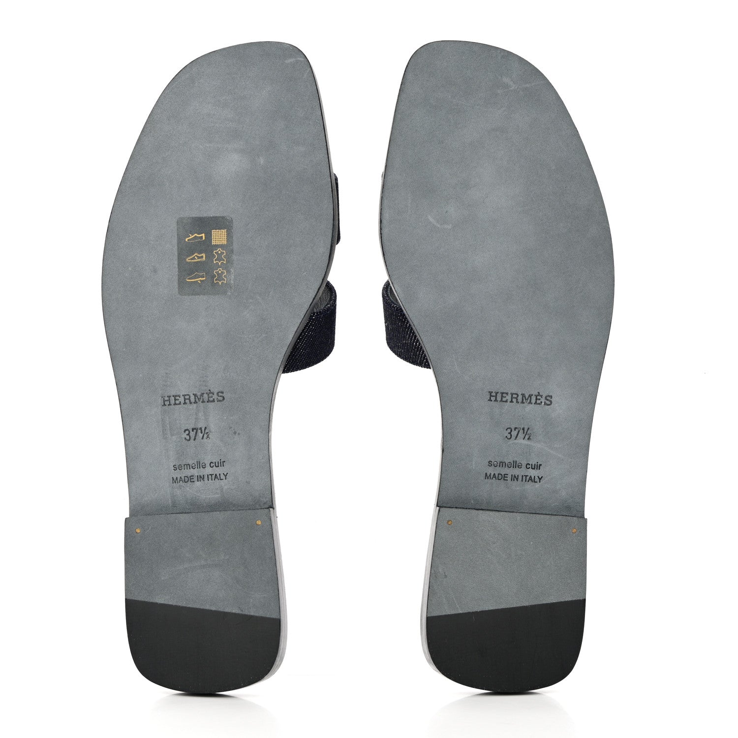 Hermes Denim Canvas Oran Sandals 37.5 Bleu Brut 5 of 11