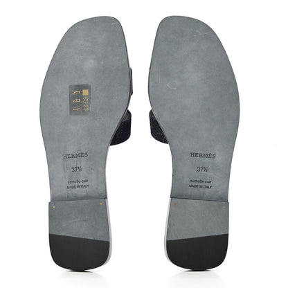 Hermes Denim Canvas Oran Sandals 37.5 Bleu Brut 5 of 11