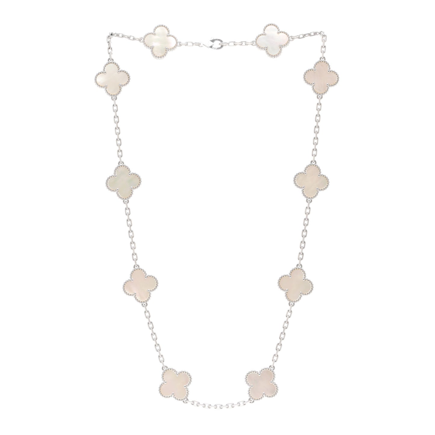 18K White Gold Mother of Pearl 10 Motifs Vintage Alhambra Necklace