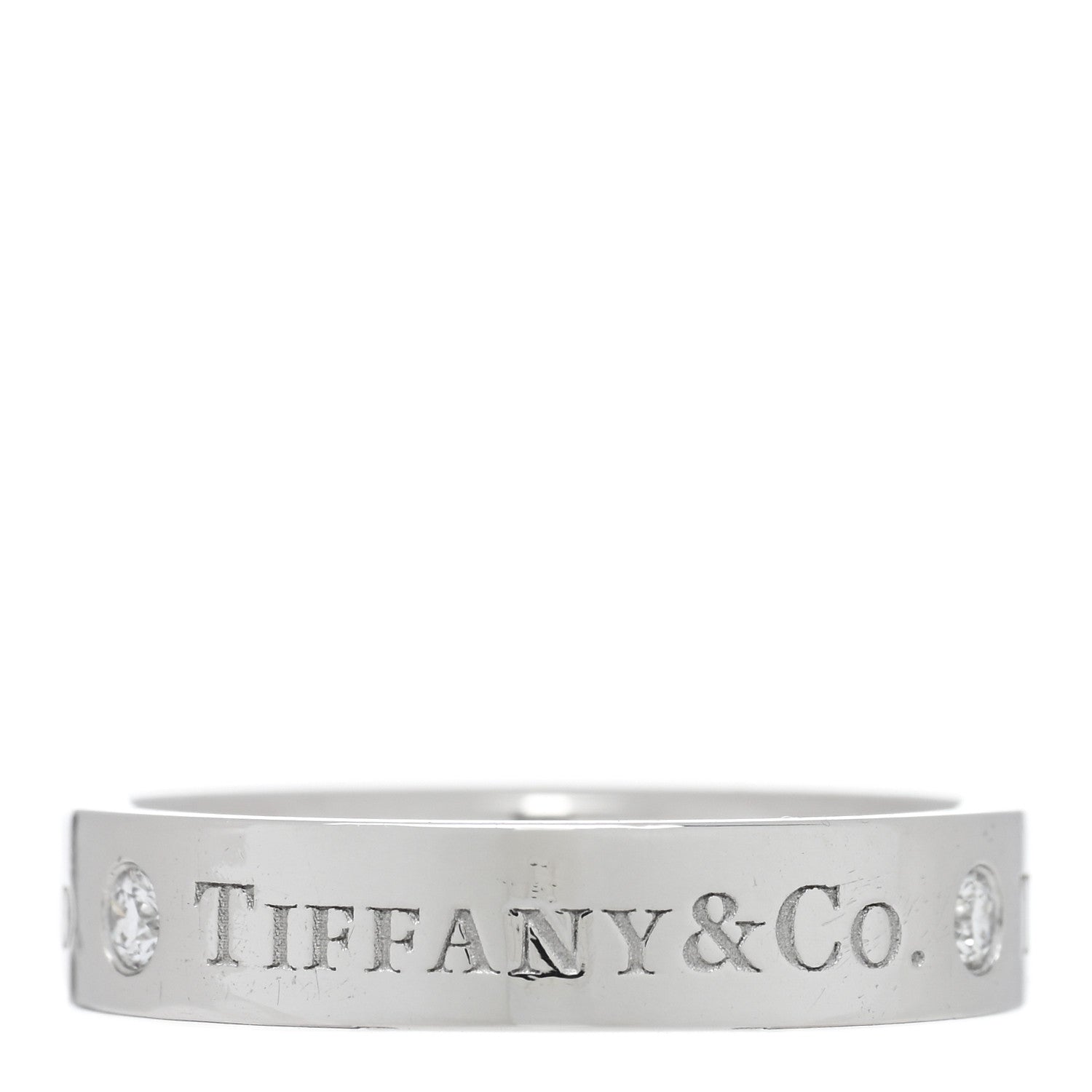 Tiffany Platinum Diamond 4mm Logo Band Ring 49 5 3 of 5