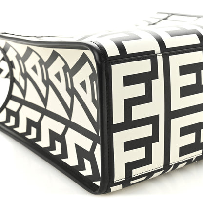 Fendi X MARC JACOBS Vitello King Logo Print Medium Fendi Sunshine Shopper Tote Black White 10 of 11