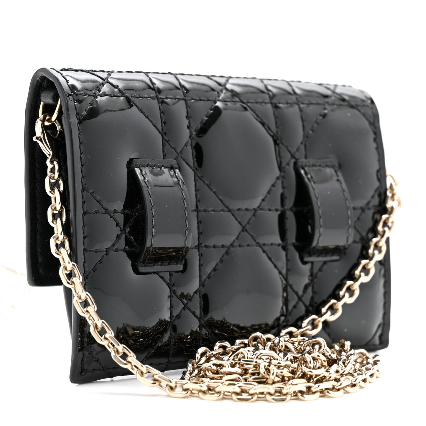 Patent Cannage Lady Dior Pouch Wallet On Chain Black