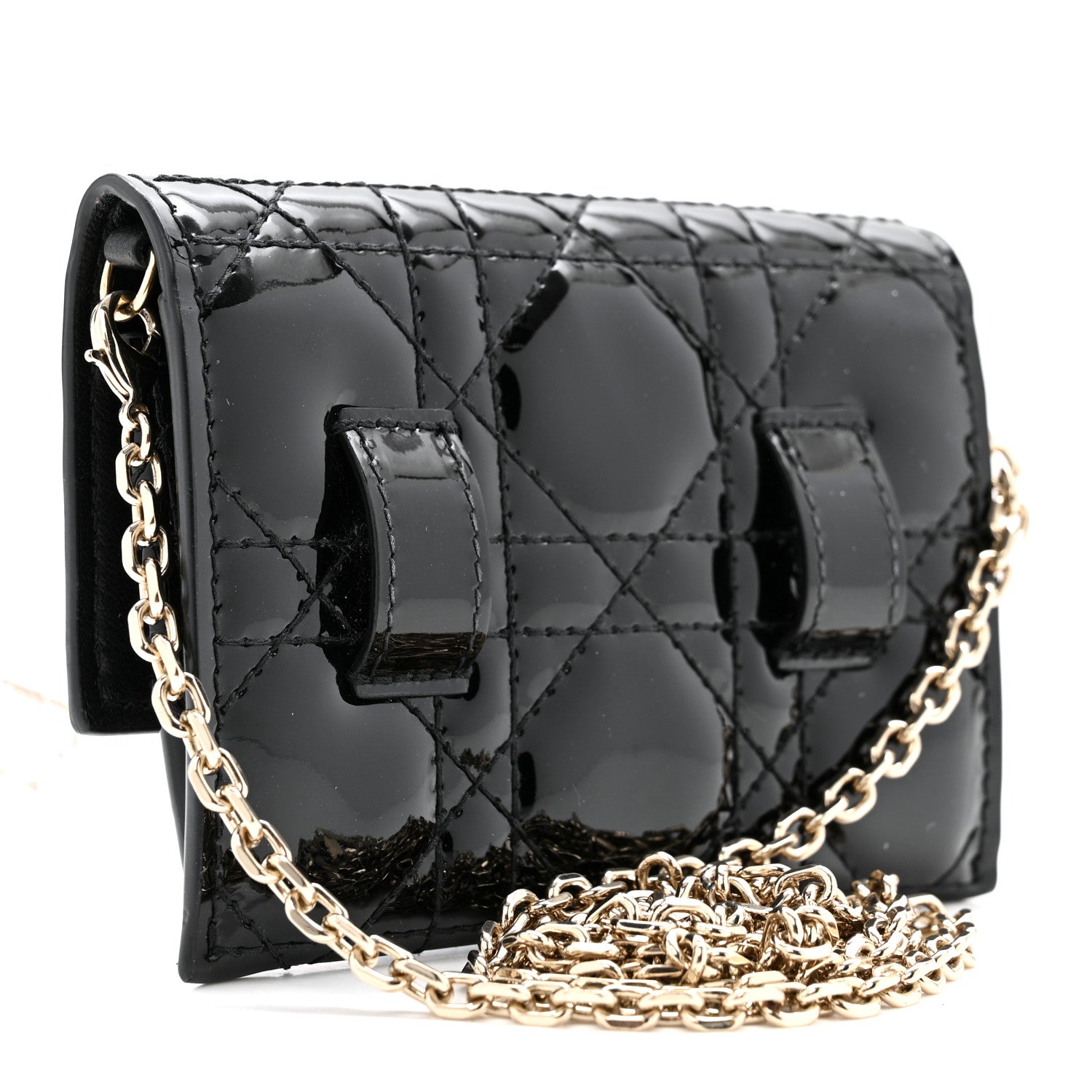 Christian Dior Patent Cannage Lady Dior Pouch Wallet On Chain Black 3 of 13