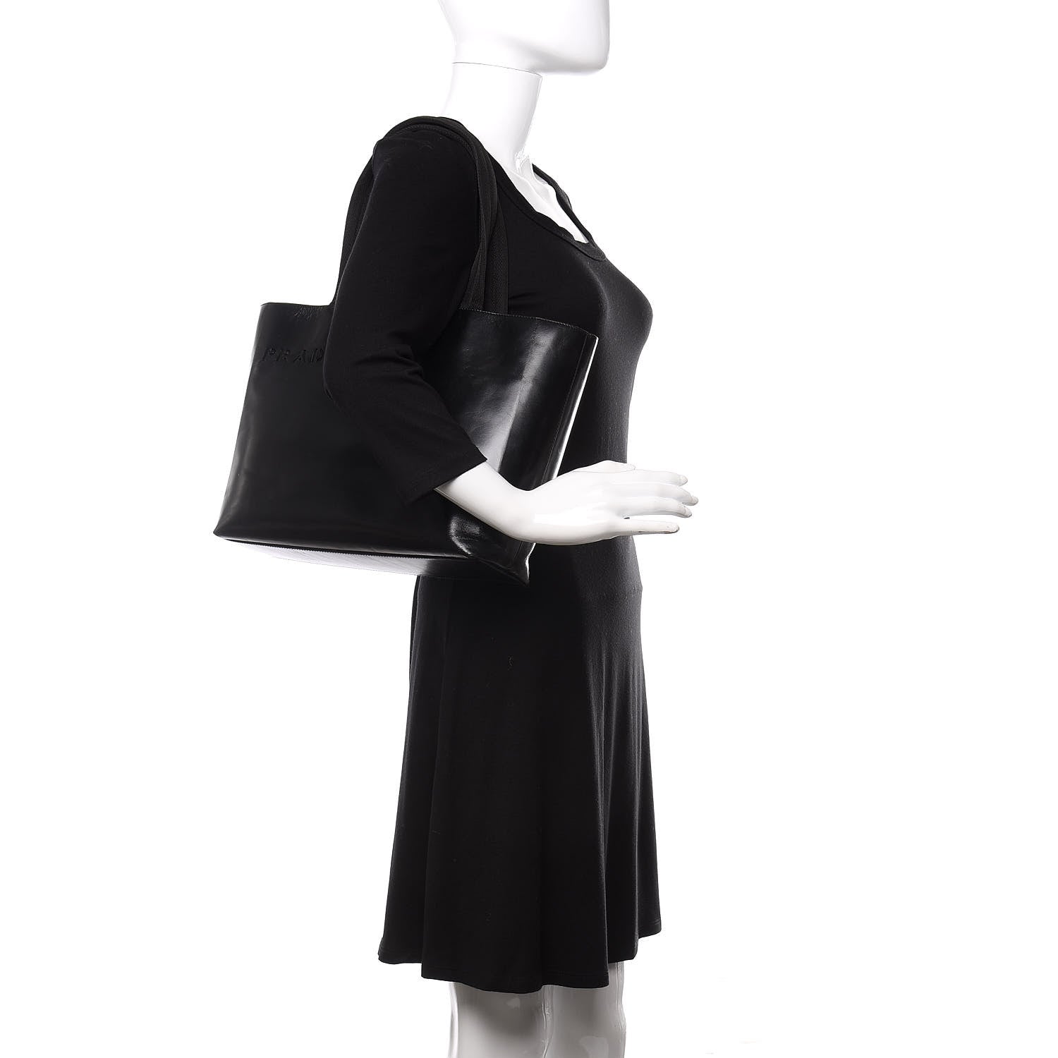 Prada Vitello Lux Logo Tote Black 2 of 10