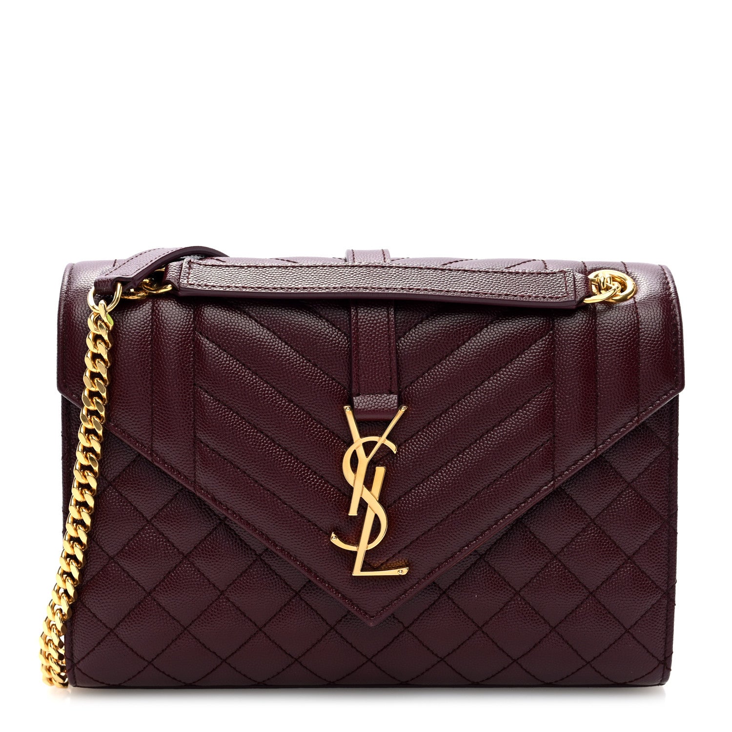 Saint Laurent Grain De Poudre Textured Mixed Matelasse Medium Triquilt Monogram Satchel Rouge Legion 1 of 9