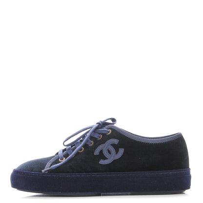 Chanel Velvet CC Sneakers 37 Navy 1 of 9