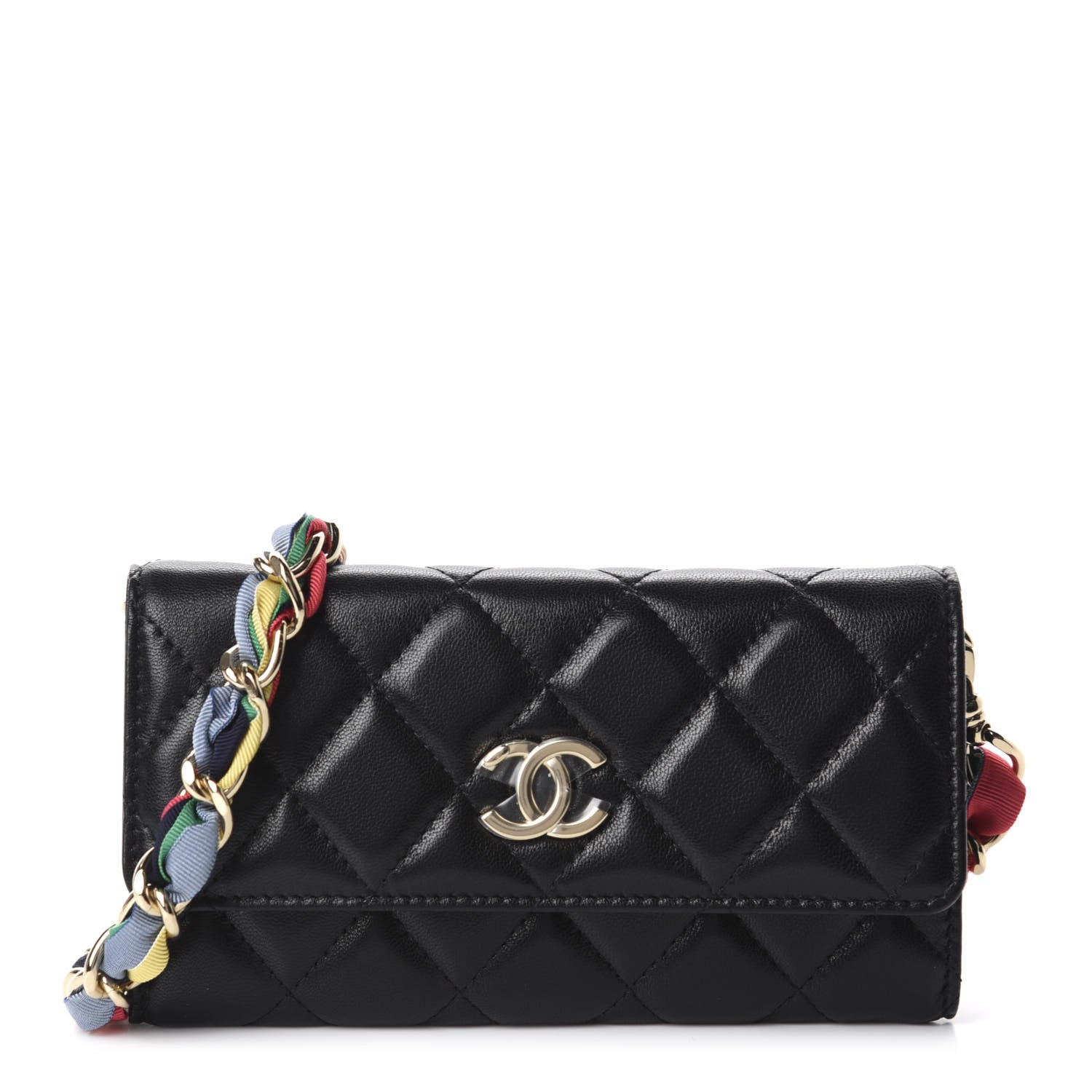 Chanel Shiny Lambskin Ribbon Quilted Clutch With Chain Black 1 of 12