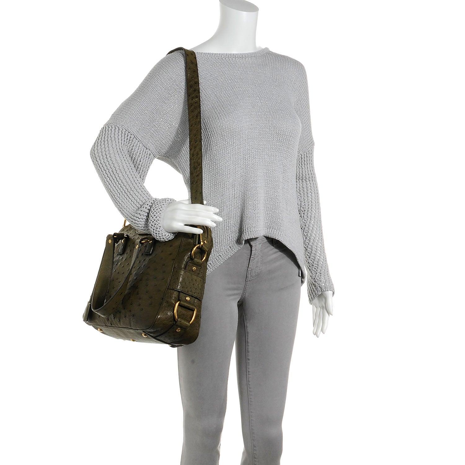 Saint Laurent Ostrich Rive Gauche Medium Jungle 2 of 8