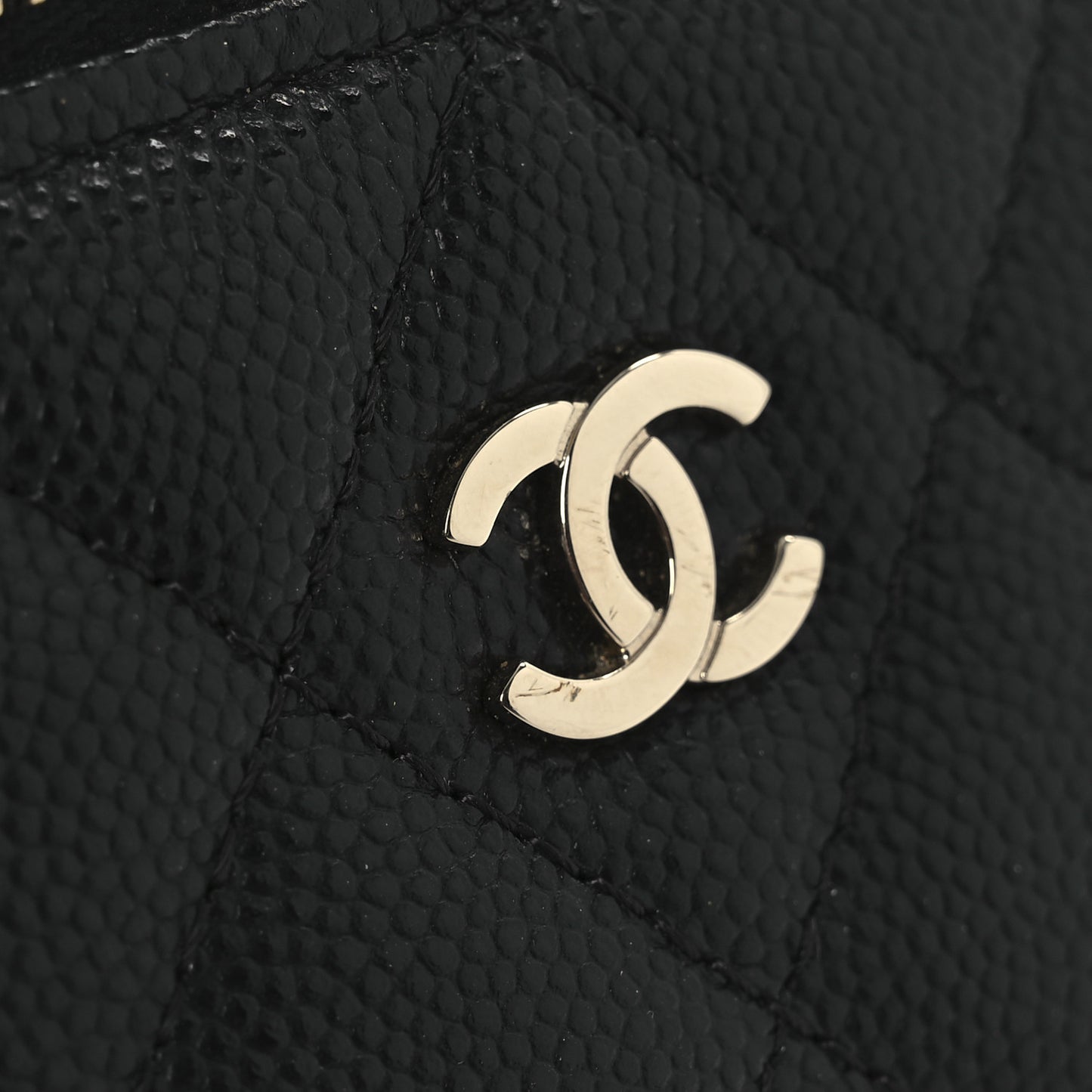 Caviar Quilted Mini Vanity Case With Chain Black