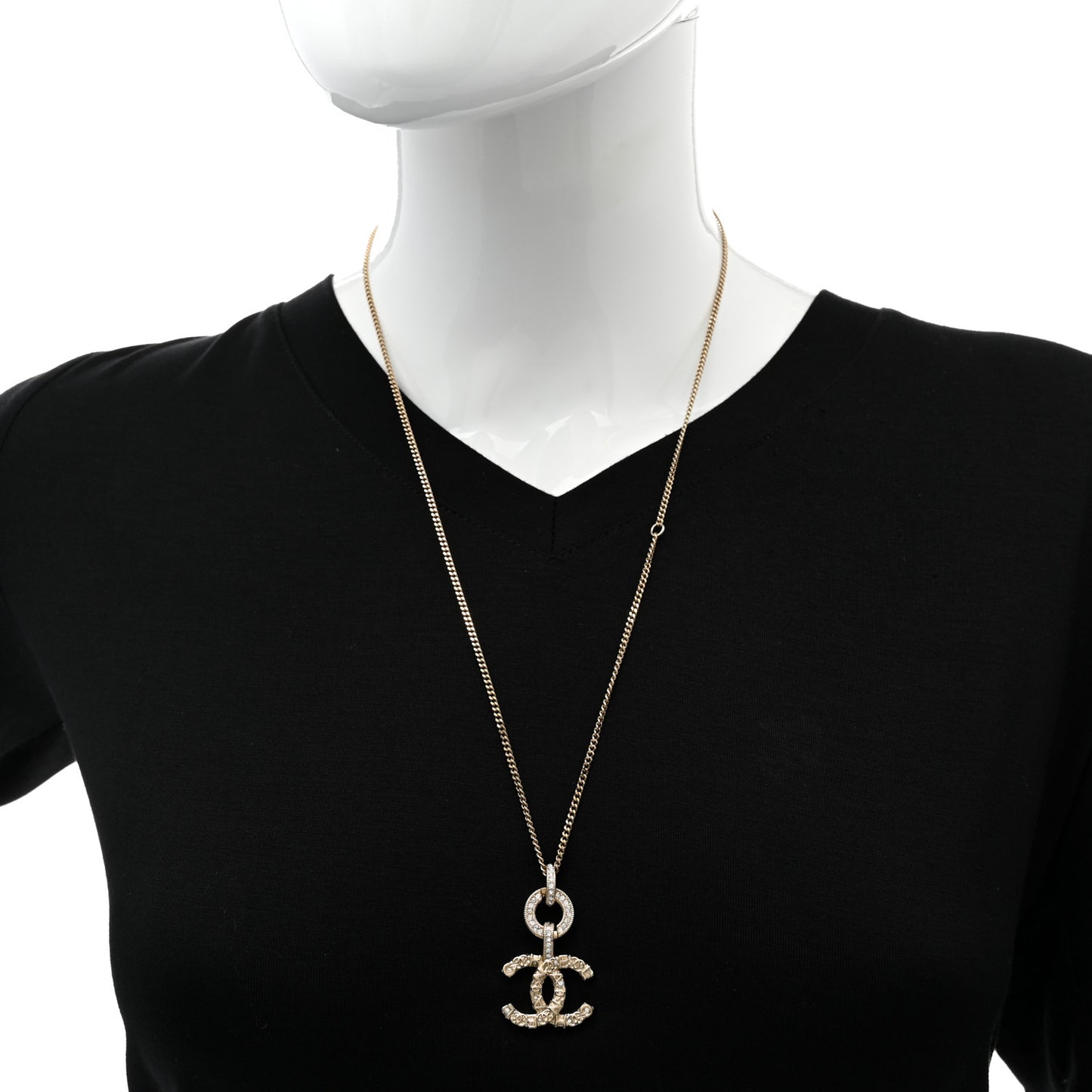 Crystal CC Logo Pendant Necklace Gold