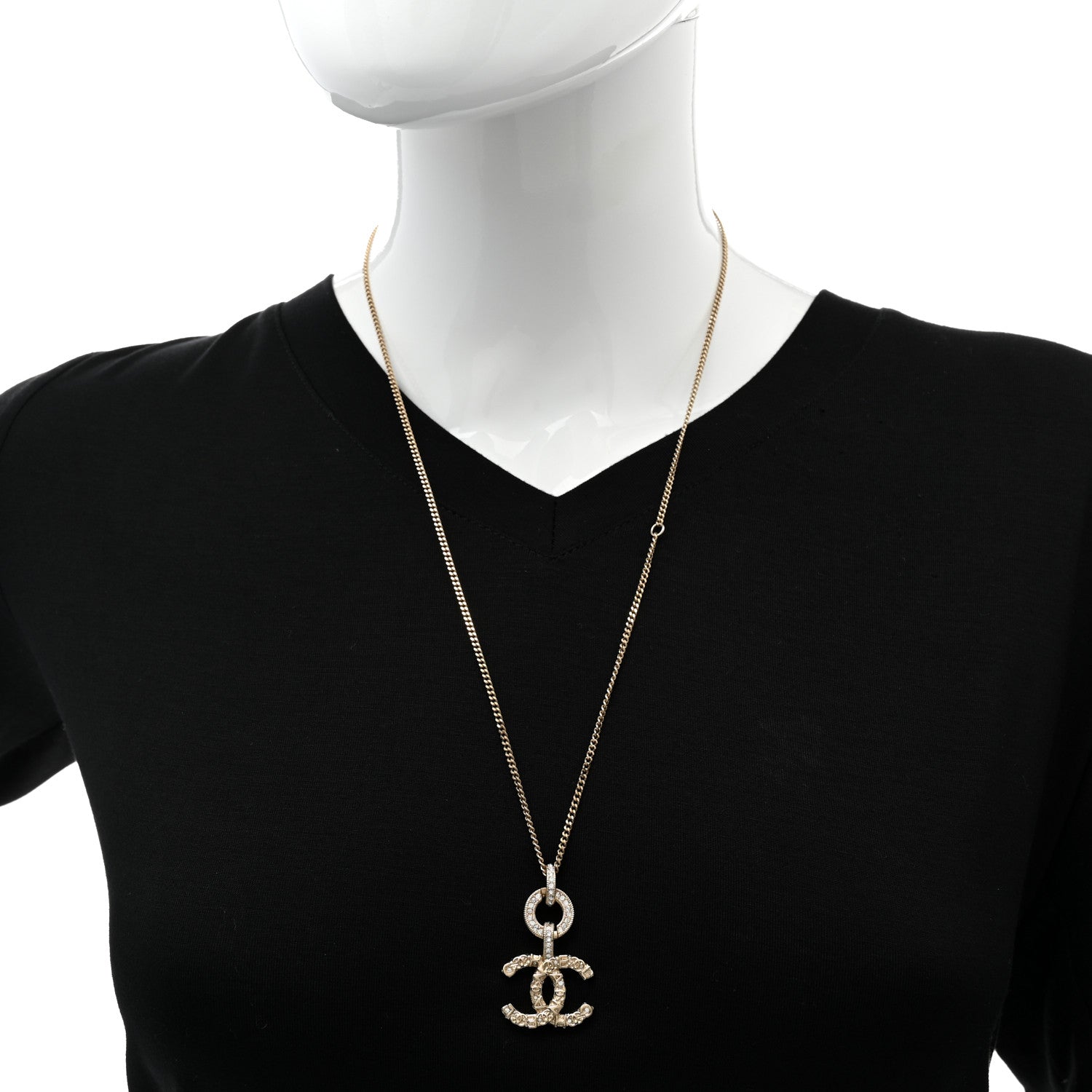 Chanel Crystal CC Logo Pendant Necklace Gold 2 of 7