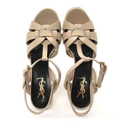 Saint Laurent Calfskin Tribute 75 Platform Sandals 38 Dark Beige 2 of 9