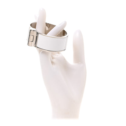Hermes Enamel Charniere Uni Wide Hinged Bracelet L White 2 of 4