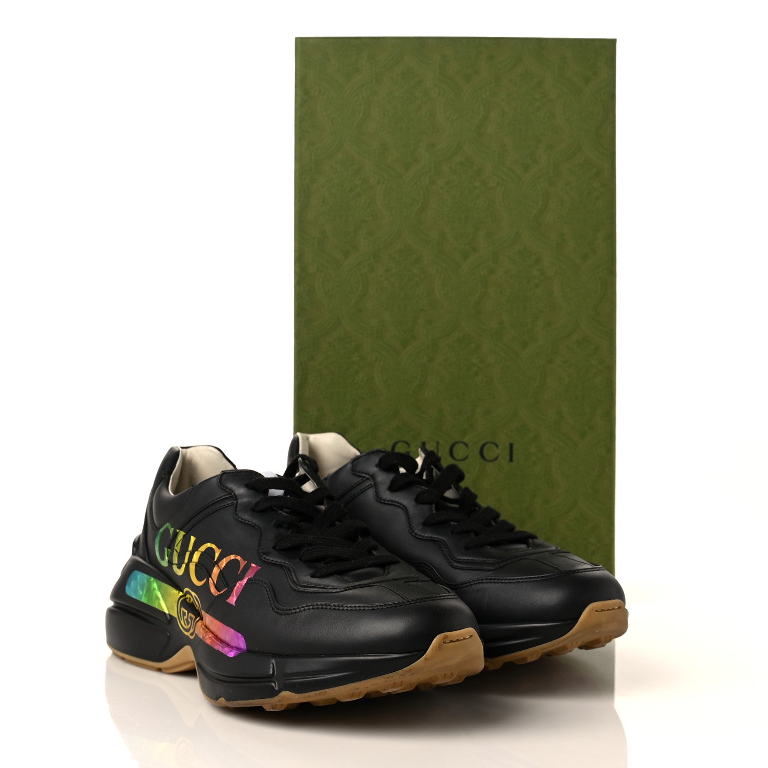 Gucci Calfskin Gucci Band Printed Mens Rhyton Sneakers 7 Apollo Black 9 of 9