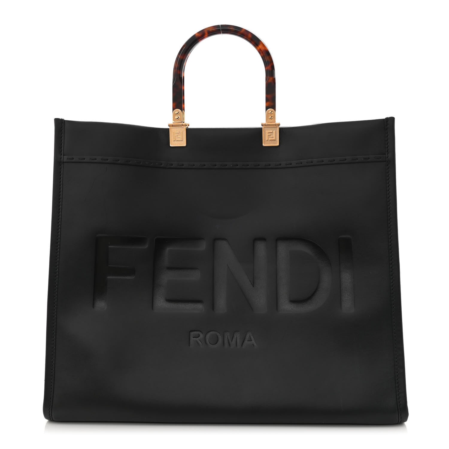 Fendi Vitello King Plexiglass Large Fendi Sunshine Shopper Tote Black 1 of 12
