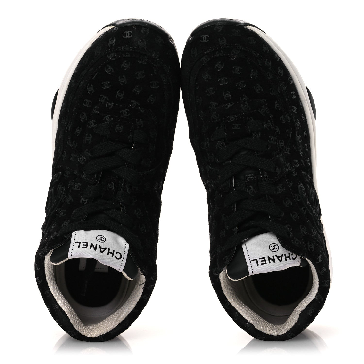 Chanel Suede Calfskin Printed CC Sneakers 38.5 Black 2 of 12