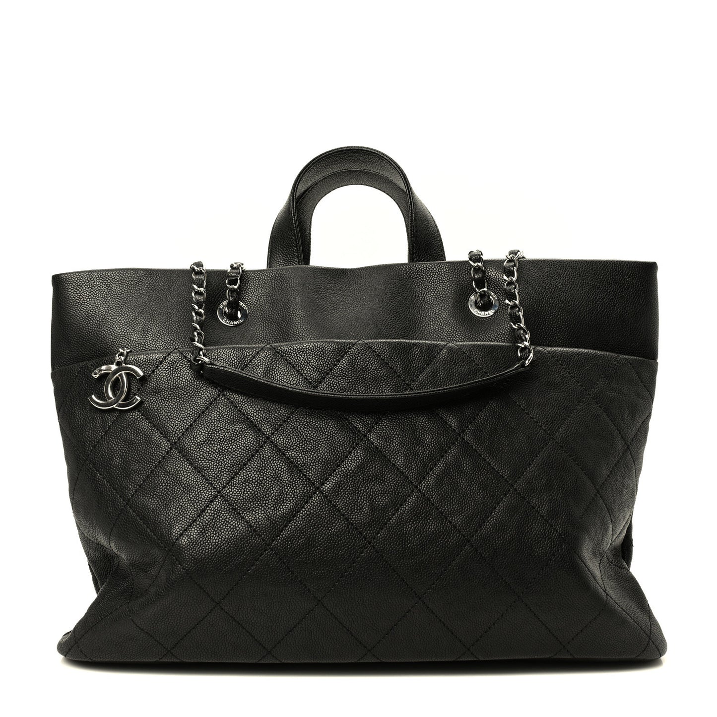 Caviar Quilted Shopping Tote Black