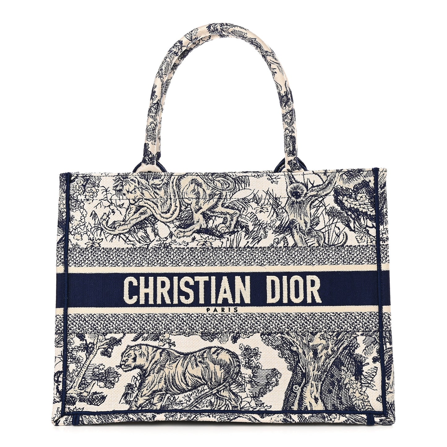 Canvas Embroidered Medium Dioriviera Toile De Jouy Book Tote Blue