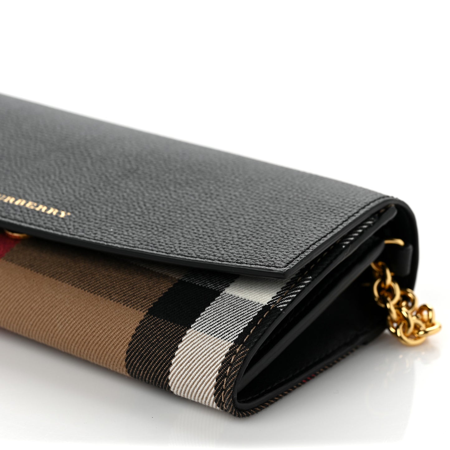 Grainy Calfskin House Check Henley Wallet On Chain Black