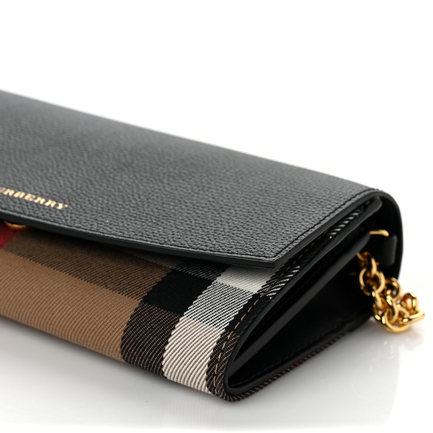 Burberry Grainy Calfskin House Check Henley Wallet On Chain Black 7 of 8