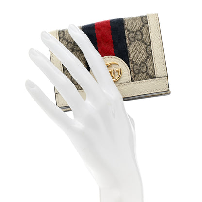 Gucci GG Supreme Monogram Textured Dollar Calfskin Web Ophidia Card Case Beige Ebony Mystic White 2 of 11