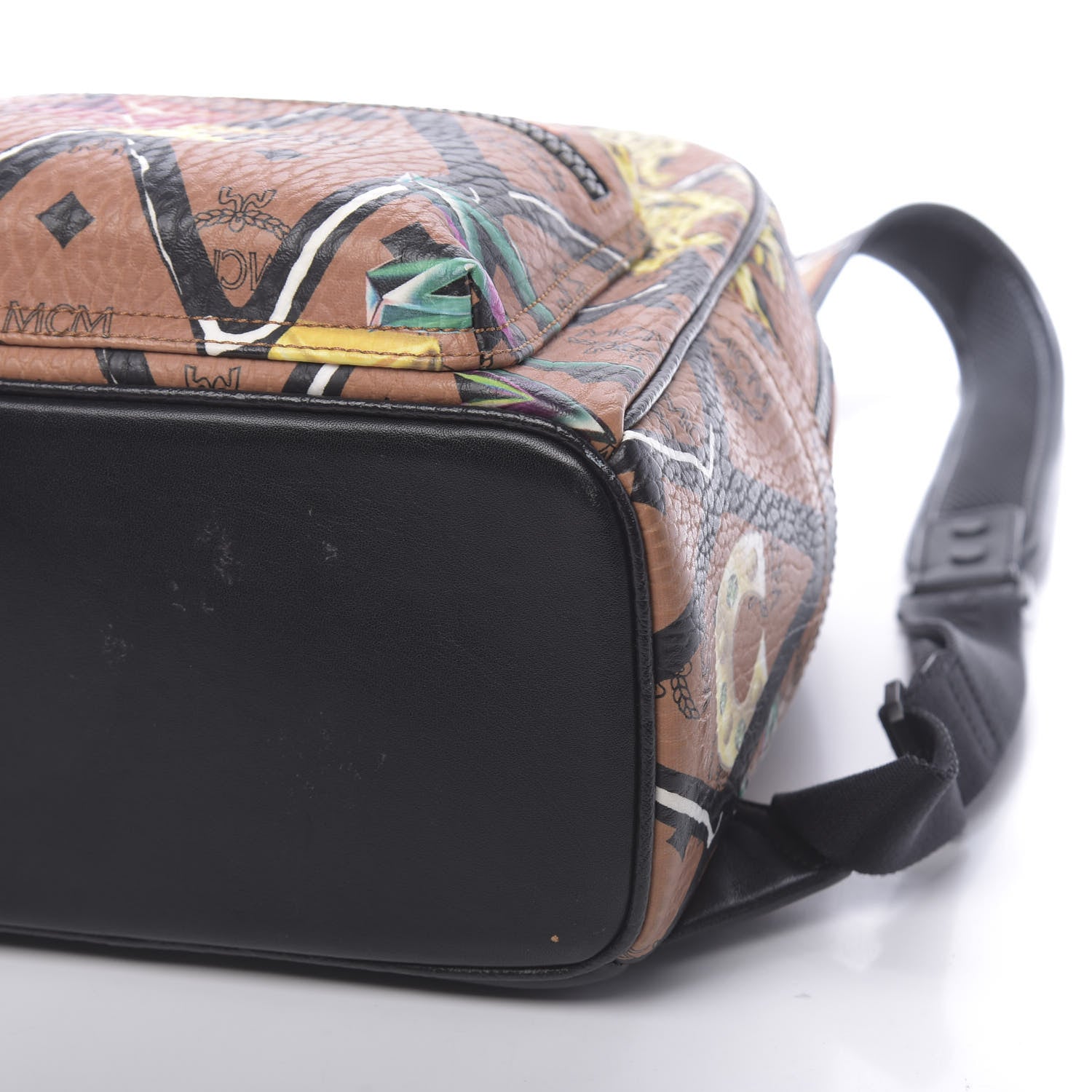 MCM Visetos Calfskin Motif Rombi Lion Printed Small Backpack Cognac 10 of 10