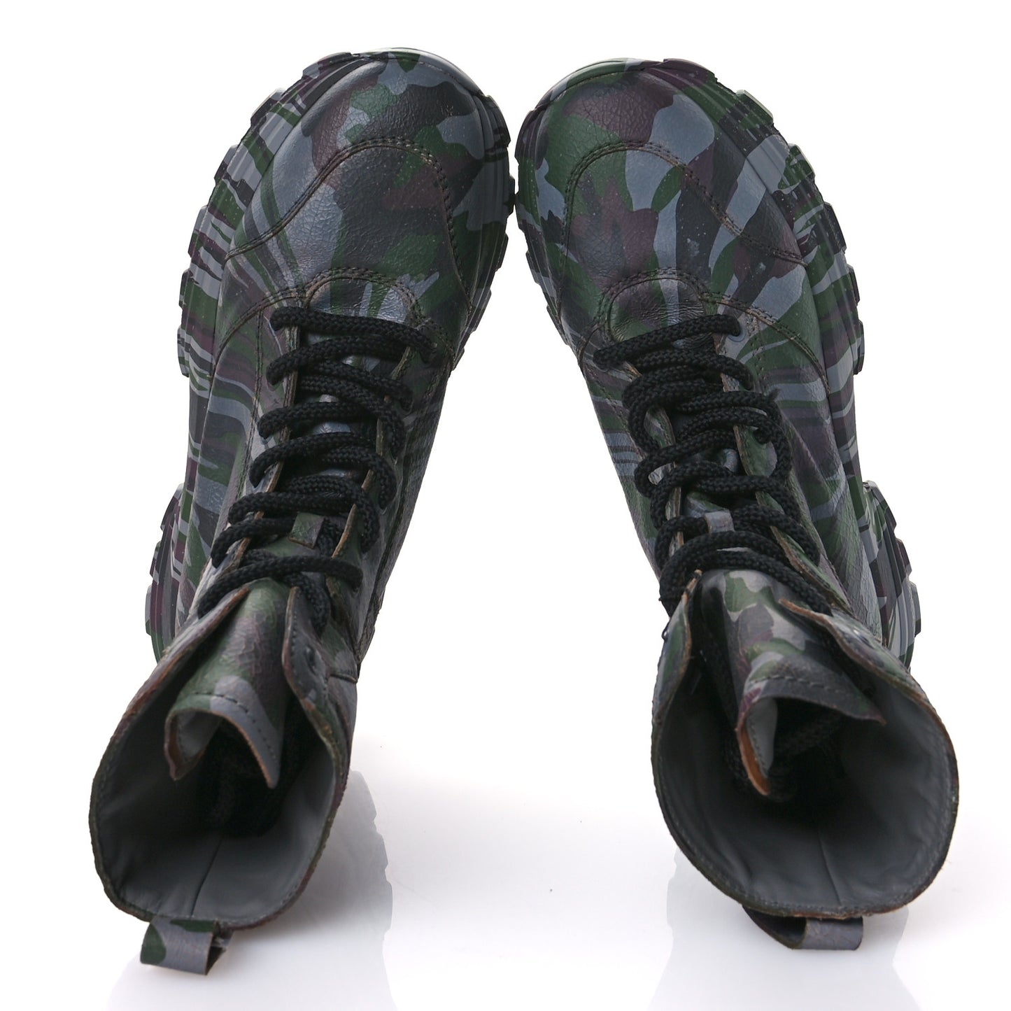 Crackled Calfskin Camo Print Platform Combat Boots 41 Multicolor