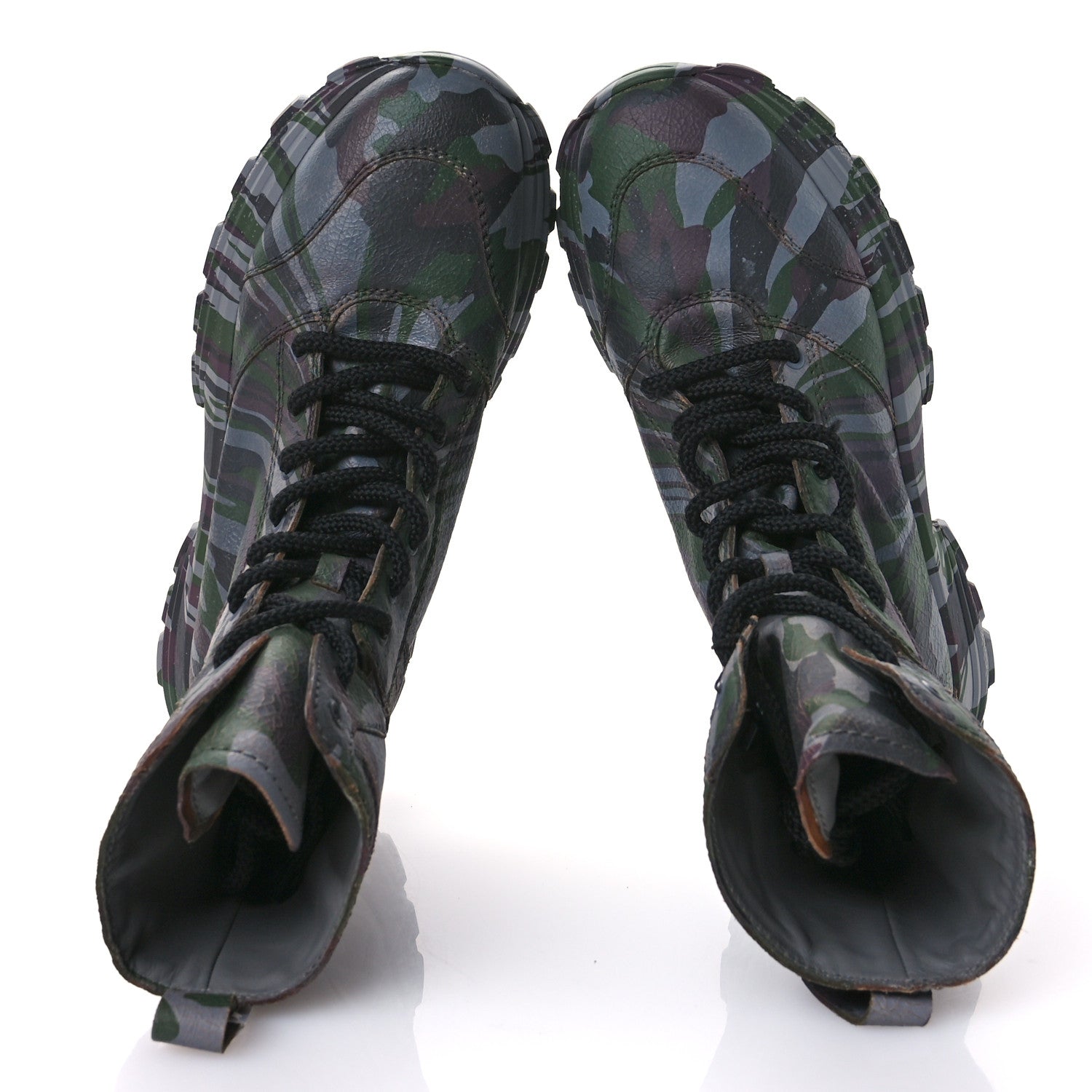 Miu Miu Crackled Calfskin Camo Print Platform Combat Boots 41 Multicolor 2 of 9