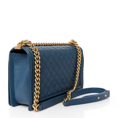 Chanel Caviar Quilted New Medium Boy Flap Dark Navy Blue 3 of 10