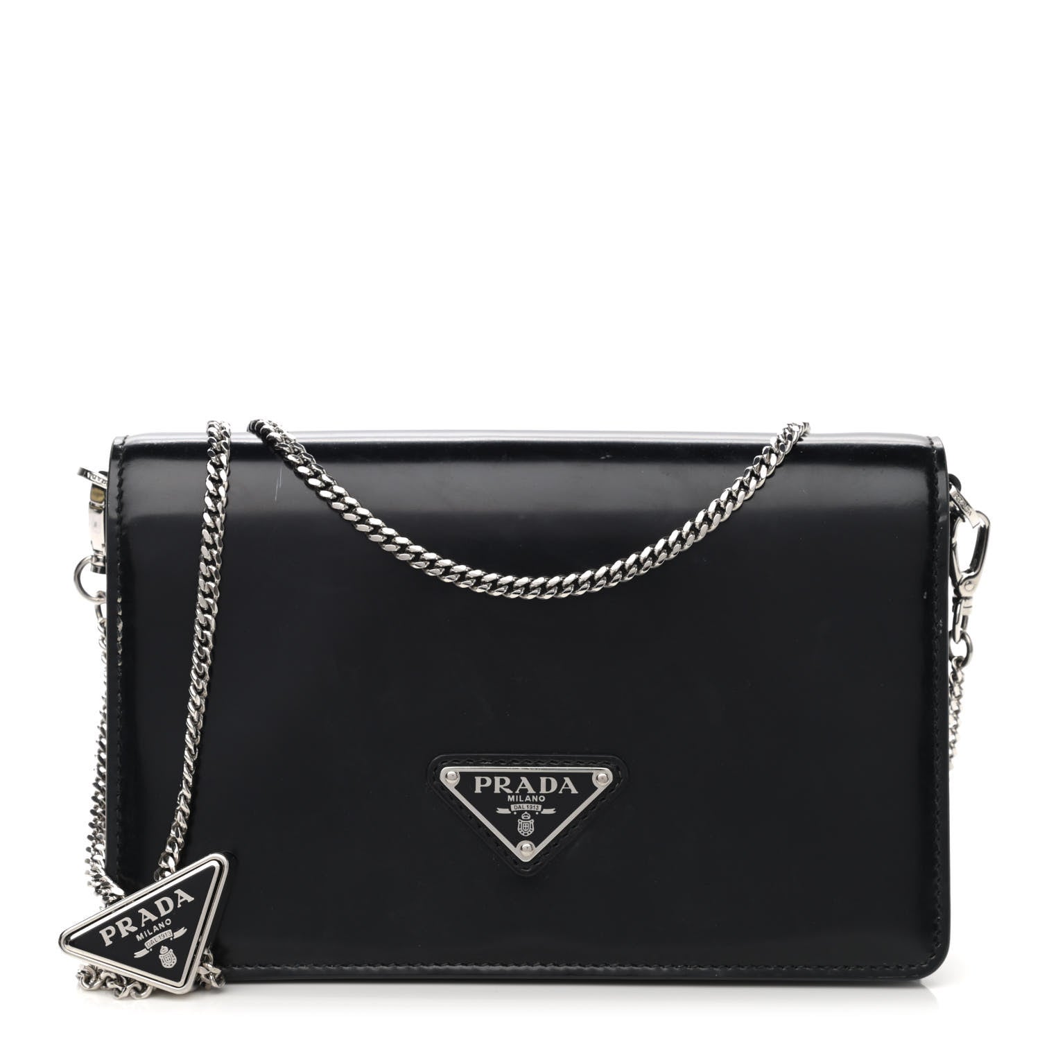 Prada Spazzolato Flap Slide Chain Shoulder Bag Black 1 of 9